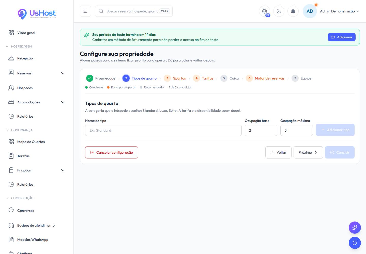 Trilha dos passos do assistente